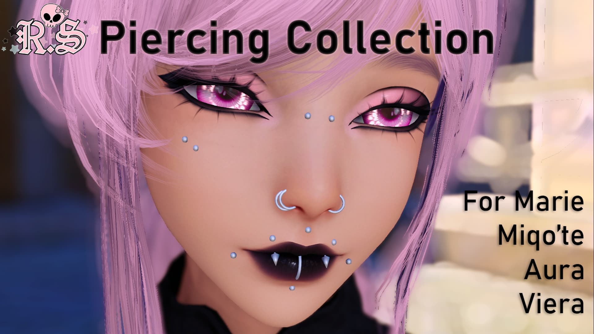A facial piercing collection with bridge, nose, lip, fang accents and much more.